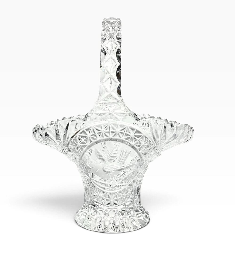 Hofbauer “Byrdes” Large Cut Crystal Deep Handled Basket 10 1/2”